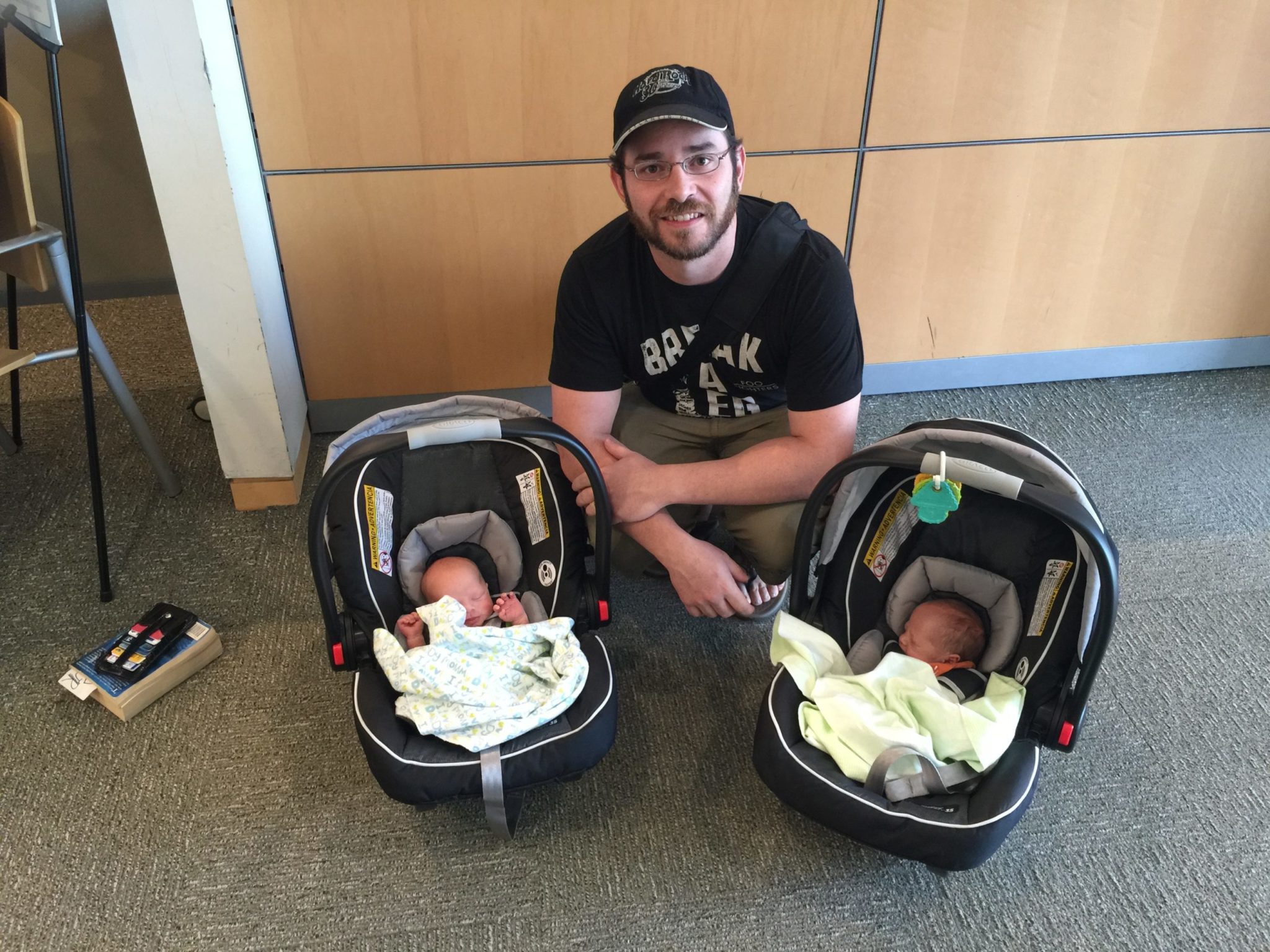 Father and his newborn twins at MGH's Vincent Obstetrics
